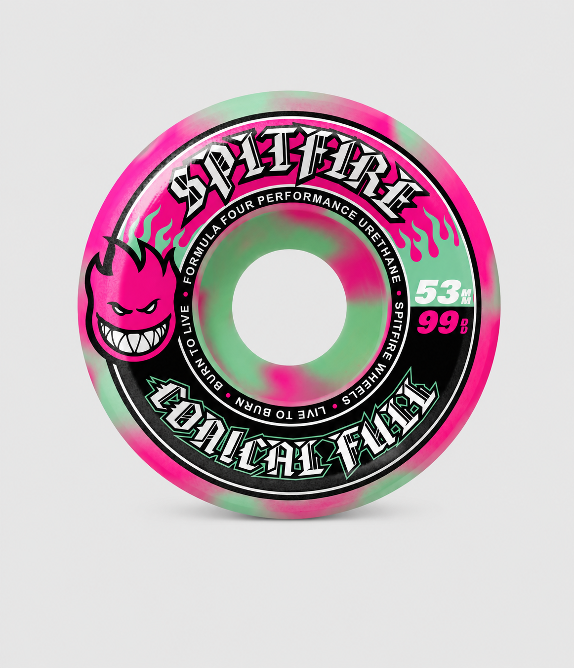 Spitfire Formula Four Conical Full Pink/Teal Swirl Skateboard Wheel 99 Duro 53mm