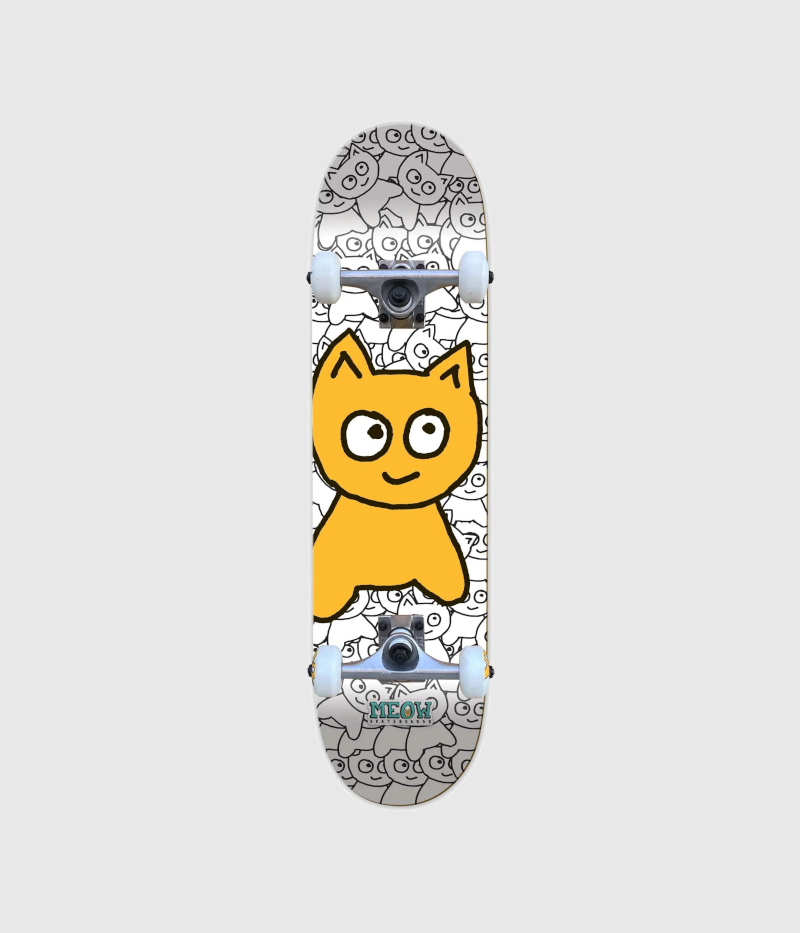 Meow Sticker Pile Big Cat Complete Skateboard 8"