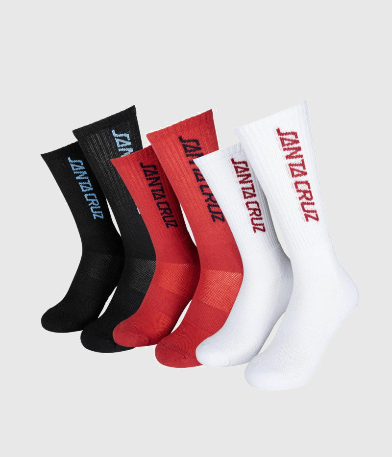 Santa Cruz Classic Strip Socks 3 Pack Red/White/Black UK Size 8-11