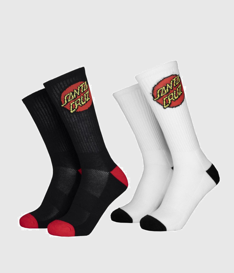 Santa Cruz Classic Dot Sock (2 Pack) White & Black Youth