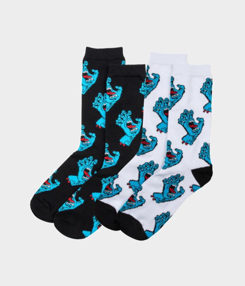 Santa Cruz Multi Hand (2 Pack) White & Black Youth Socks