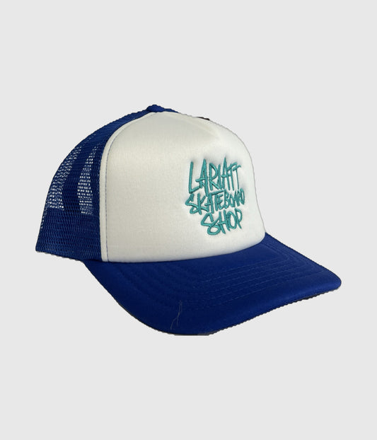 Lariatt  Kids Script Trucker Cap - Blue/White