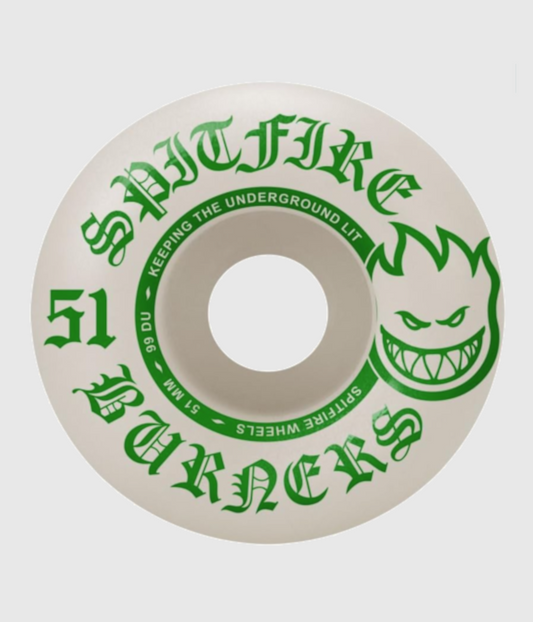 Spitfire Burner White/ Green Skateboard Wheel 51mm