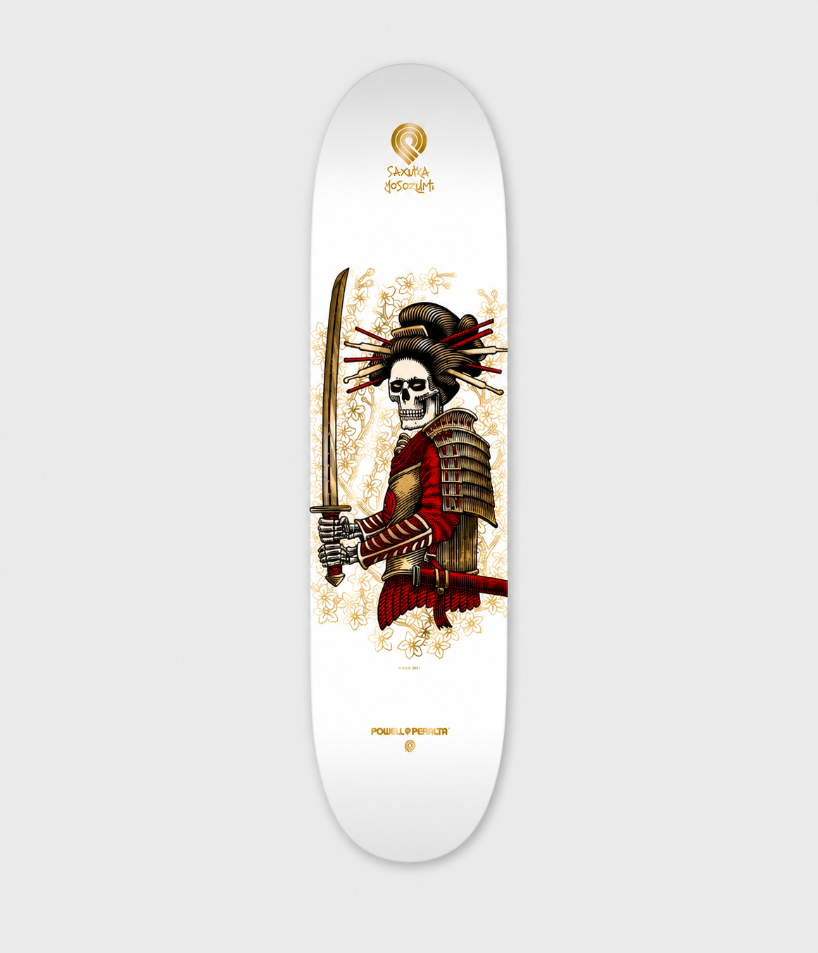 Powell Peralta Sakura Yosozumi Onna-Bugeisha White/Gold Skateboard Deck 8"