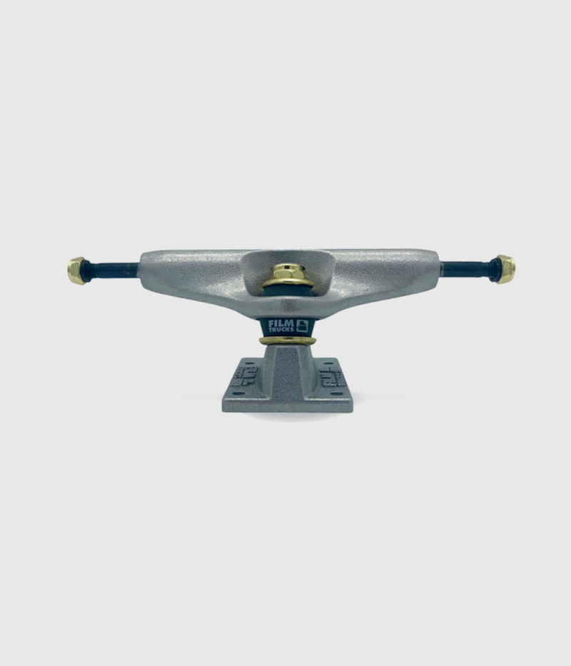 Film Trucks Raw Black Bushings and Gold Skateboard Trucks 5.0