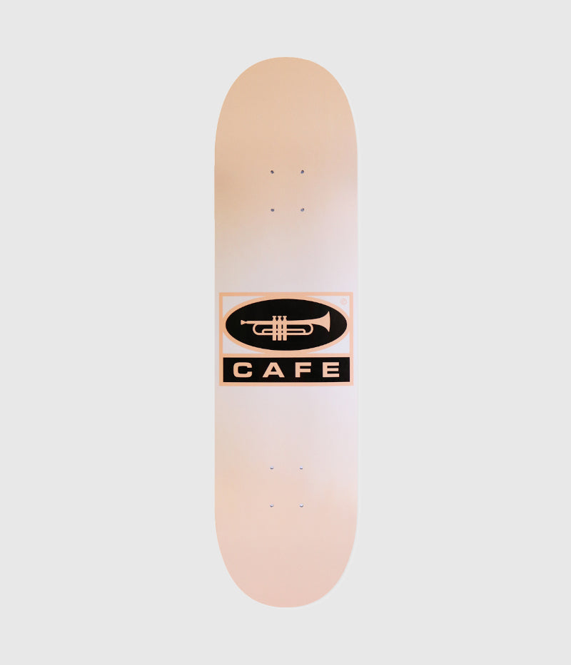 Skateboard Cafe Trumpet Logo White Skateboard Deck 8.125"